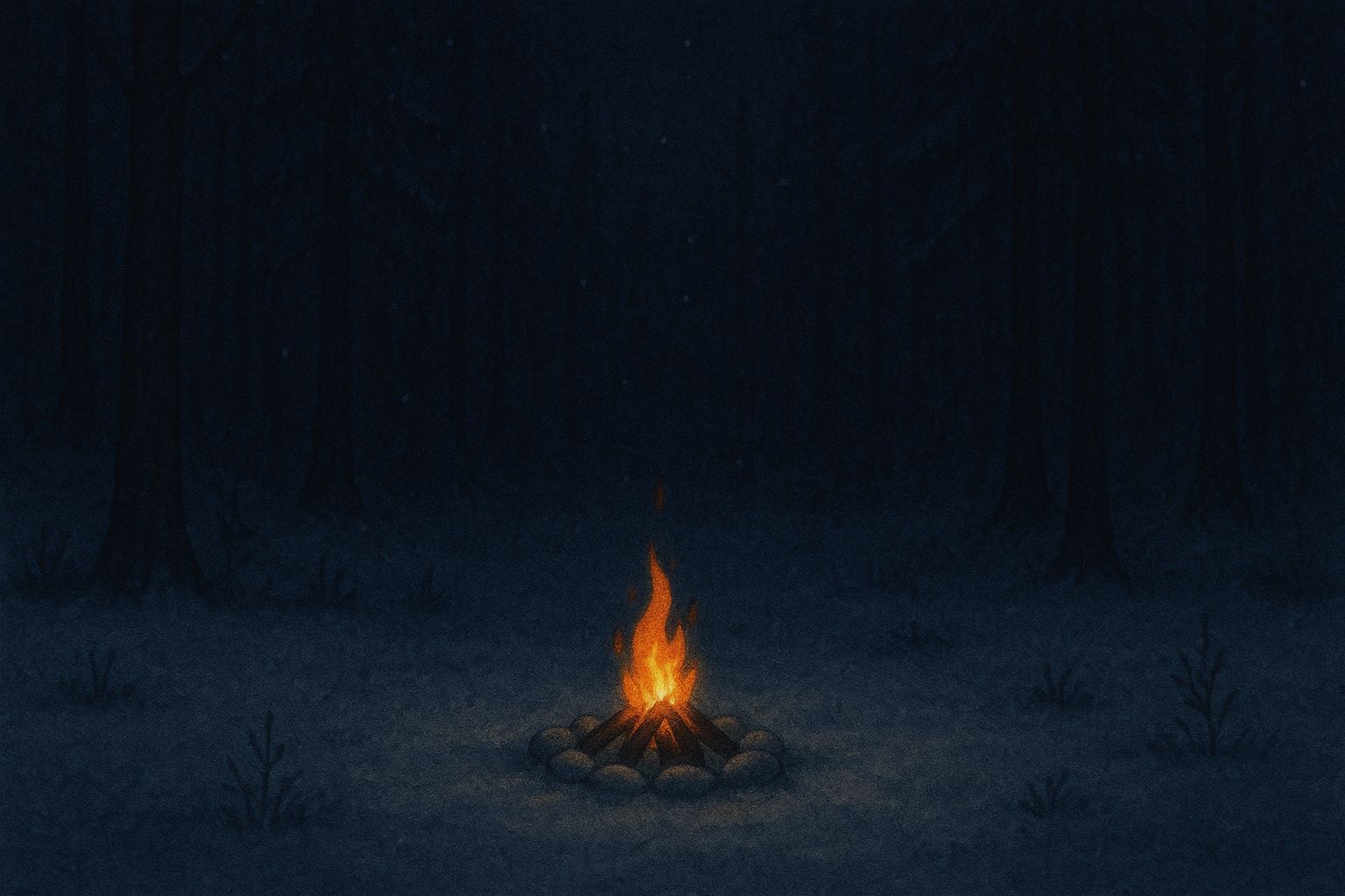 Una sera d'inverno nella foresta: un piccolo fuoco e poi la stufa e il rifugio